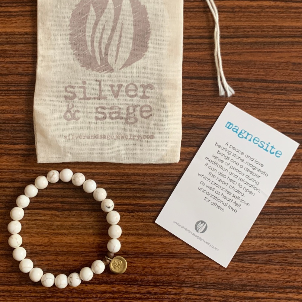 Silver & Sage Magnesite Bead Bracelet Peace/Love